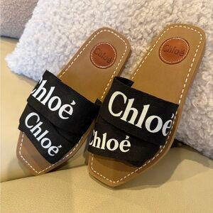 Black Chloé Woody Flat Mule Sandals